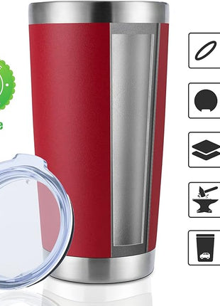 DOMICARE 20oz Stainless Steel Tumbler Bulk with Lid, Double Wall Vacuum Insulated Travel Mug, Powder Coated Coffee Cup (Powder Red, 4)