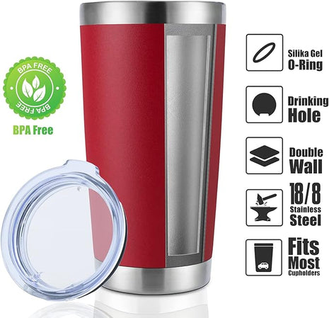 DOMICARE 20oz Stainless Steel Tumbler Bulk with Lid, Double Wall Vacuum Insulated Travel Mug, Powder Coated Coffee Cup (Powder Red, 12)