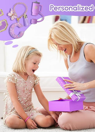 Mity rain 6PCS Cup Accessories Set for Stanley Cup 30oz 40oz tumbler with handle, Including Silicone Straw Topper Cover Cap and Boot, Spill Proof Stopper, Handle Charm, Initials Sticker (Letter C)