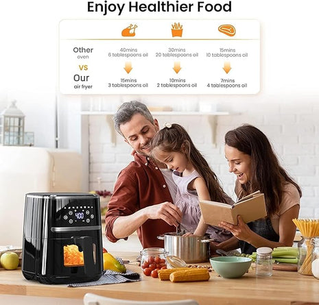 Air Fryer 5Qt, Large Air Fryer Clear Window, Multifunctional Digital Air Fryer 8 Cooking Presets, 1500w Power Up to 400℉, Even Heating Dehydration for Crisp, Roast, Bake, Nonstick Cooker Airfryer