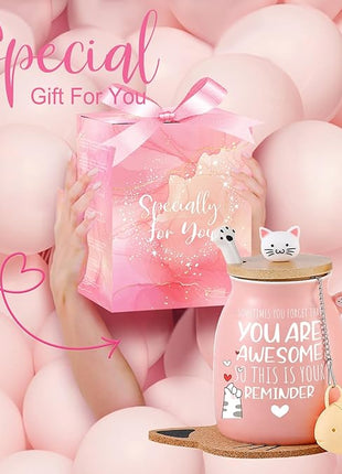 BigNoseDeer Thank You Gifts for Women Cute Cat Coffee Mug Birthday Friendship Christmas Gift for Women Female Mom Cat Lovers Present Kawaii Stuff Funny Tea Cup Stocking Stuffers White Elephant Gifts