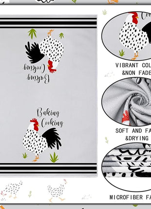 Boyiee Set of 6 Farm Chickens Kitchen Towels Farmhouse Absorbent Dish Tea Towels Rustic Country Rooster 24 x 16 Inches Gifts Chickens Hand Washcloth Gifts for Kitchen Bathroom Decorations