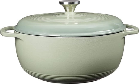 Lodge 6 Quart Enameled Cast Iron Dutch Oven with Lid – Dual Handles – Oven Safe up to 500° F or on Stovetop - Use to Marinate, Cook, Bake, Refrigerate and Serve – Desert Sage