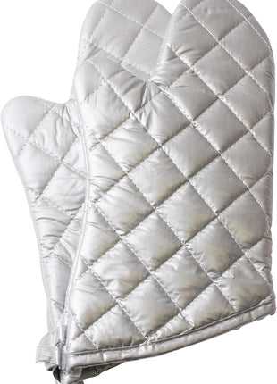 Silver Oven Mitts,Quilted Cotton Lining 13 Inch Oven Gloves,Heat Resistant for Kitchen Cooking,Grilling,Backing,Set of 2