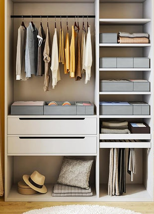 DIMJ Drawer Organizer Clothes, 15 Pack Underwear Organizer, Foldable Closet Bins, Sock Organizer Bra Cube, Fabric Dresser Box for Clothes, Bra, Socks, Tie (Grey)