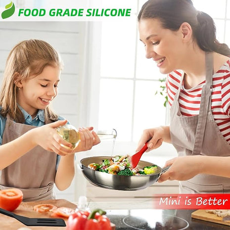 Mini Silicone Brownie Serving Spatula Set Flexible Non Stick Serve Turner Heat Resistant Cooking Spatula for Flip Eggs Crepe Steak Pizza Kitchen Utensil (Black)