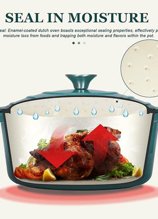Overmont Enameled Cast Iron Dutch Oven - 4.5QT Pot with Lid Cookbook & Cotton Potholders - Heavy-Duty Cookware for Braising, Stews, Roasting, Bread Baking bottle green