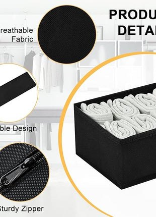 DIMJ Drawer Organizers - Set of 8 Foldable Closet Dividers for Baby Clothes, Socks, Belt, Tie (Black)