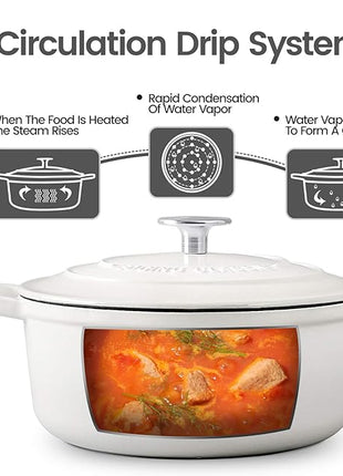 Dutch Ovens Enameled Cast Iron Covered 5.5 Quart Dutch Oven with Dual Handle for Bread Baking, White