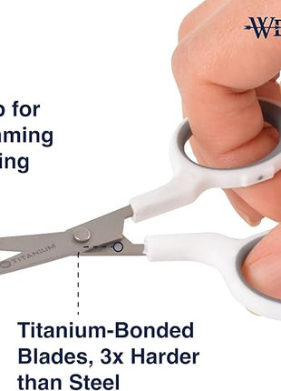 Westcott 4" Embroidery Scissors with Curved Titanium-Bonded Blades for Flush Trimming, Crafting, Sewing & More (White/Gray)