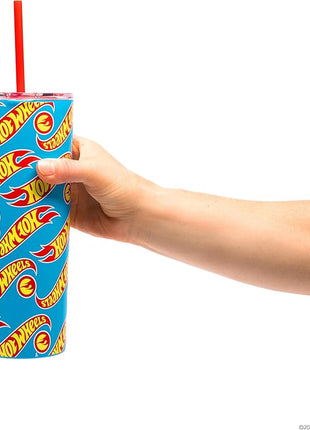 Dragon Glassware x Hot Wheels Insulated Tumbler with Lid and Straw - 24 oz Tumbler Cup with 2 Straws - Stainless Steel Tumbler with Straw for Water, Iced Tea - Travel Coffee Tumbler - Race Team