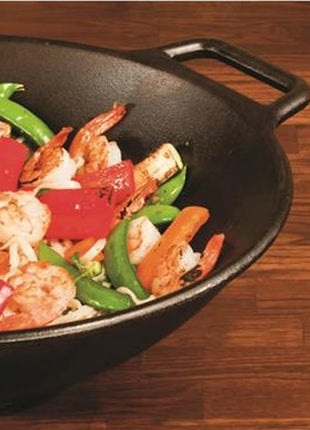 Jim Beam 12'' Pre Seasoned Heavy Duty Construction Cast Iron Grilling Wok, Griddle and Stir Fry Pan
