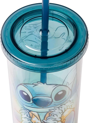 Silver Buffalo Disney Lilo and Stitch Island Stitch Plastic Tall Cold Cup with Lid and Straw, 20 Ounces