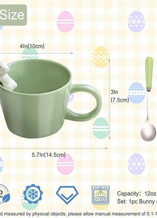 BigNoseDeer Cute Easter Bunny Mugs with 3D Rabbit Inside Kawaii Ceramic Rabbit Coffee Mug with Spoon Cute Gifts Easter Gifts Gag Gifts for Women White Elephant Gifts for Adults 12oz (Green)
