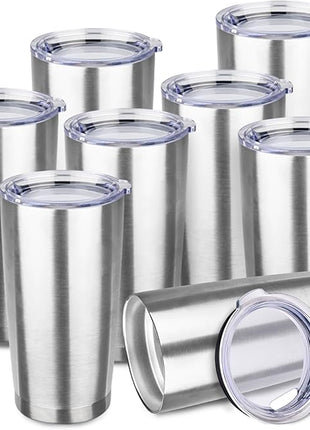 StarSpeed 20oz Tumbler Bulk with Lid, Stainless Steel Insulated Tumblers Double Wall Vacuum Insulated Travel Mug, Powder Coated Coffee Cups for Hot and Cold Drinks(Silver,8)