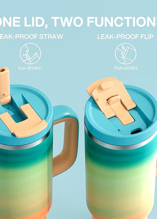 40 oz Tumbler with Handle and Straw: Stainless Steel Insulated Tumbler Keeps Cold for 24 Hours, Leakproof Travel Cup Fits in Cup Holder and BPA-Free, Avenue