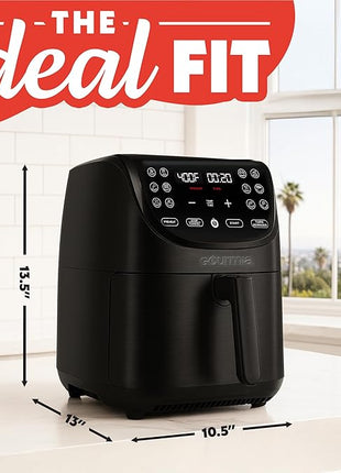 Gourmia Air Fryer - 7 Qt Large Capacity, FryForce 360º, Digital Display with 12 Presets, Roast, Bake, Broil, Dehydrate, Dishwasher Safe Accessories, Black