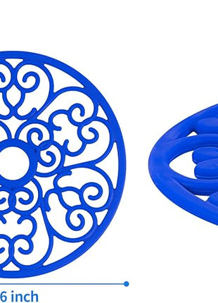 CHEFBEE 3PCS Silicone Trivet Mat - Flexible Non-Slip Heat Resistant Modern Kitchen Teapot Trivets Set for Hot Dishes, Table, Countertop Blue