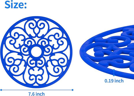 CHEFBEE 3PCS Silicone Trivet Mat - Flexible Non-Slip Heat Resistant Modern Kitchen Teapot Trivets Set for Hot Dishes, Table, Countertop Blue