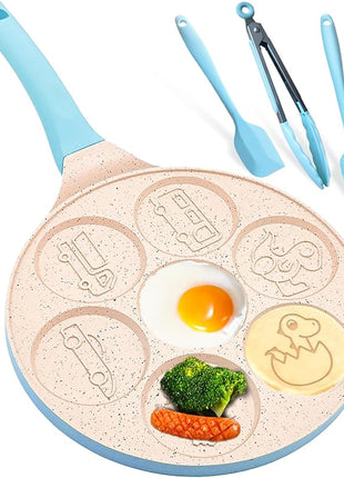 Dinosaur 7-Cup Egg Pan Omelet Pans Pancake Pan for Kids Nonstick Egg Cooker Cars Trucks Pancake Mold Egg Mold for Breakfast Sandwiches Hamburger