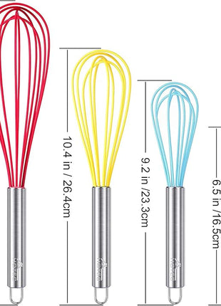 HOTEC 4 Pieces Silicone Whisks Set, Wire Balloon Whisks for cooking Egg Beater, Non-slip Handle Whisk for Non-stick Cookware Perfect for Cooking, Stirring, Beating and Blending (Multicolor)