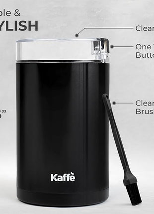 Kaffe One-Touch Coffee Grinder Electric w/Cleaning Brush (3 oz) - Coffee Grinders for Home Use - Up to 12 Cups of Coffee per Grind - Easy On/Off Coffee Bean Grinder - Black