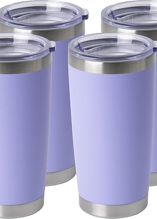 HASLE OUTFITTERS 20oz Stainless Steel Tumblers Bulk, Insulated Travel Cup with Lid, Double Wall Vacuum Coffee Mug for Cold & Hot Drinks 4 Pack, Light Purple