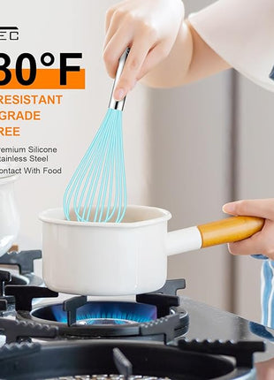 HOTEC 4 Pieces Silicone Whisks Set, Wire Balloon Whisks Egg Beater, Non-slip Handle Whisk for Non-stick Cookware Perfect for Cooking, Stirring, Beating and Blending (Blue)