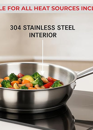 Vinod Stainless Steel Induction Friendly Tuscany Set 5 Pieces - Saucepan (14 cm/1.3 Litre), 3 Cassseroles (14 cm,16 cm & 18 cm/1.3,2 & 2.8 Litre), Frypan (18 cm) & 3 Glass Lids