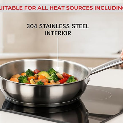 Vinod Stainless Steel Induction Friendly Tuscany Set 5 Pieces - Saucepan (14 cm/1.3 Litre), 3 Cassseroles (14 cm,16 cm & 18 cm/1.3,2 & 2.8 Litre), Frypan (18 cm) & 3 Glass Lids