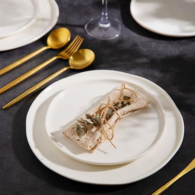 LERATIO Ceramic Dinnerware Sets for 8,Porcelain Plates and Bowls Sets with Wavy Edge, Oven &Microwave & Dishwasher &Safe,Light Weight & Scratch Resistant Dishes Sets-Service for 8 (24pcs) Peal White