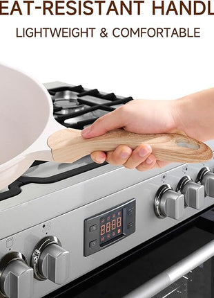 JEETEE 8 Inch Nonstick Frying Pan, Stone Coating Cookware, Nonstick Omelette Pan with Heat-Resistant Handle, Compatible with All Stoves (Beige)