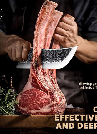 Hand Forged Meat Cleaver Knife Fathers Butcher Knives for Meat Cutting Full Tang Chef Knife with Belt Sheath and Gift Box High Carbon Steel for Kitchen or Camping, Gift for Dad