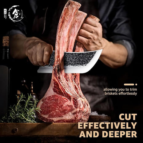 Hand Forged Meat Cleaver Knife Fathers Butcher Knives for Meat Cutting Full Tang Chef Knife with Belt Sheath and Gift Box High Carbon Steel for Kitchen or Camping, Gift for Dad