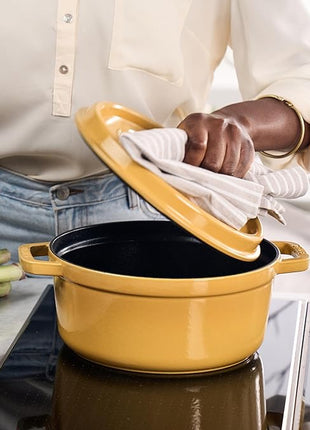 Staub Cast Iron Round Cocotte, Dutch Oven, 7-quart, serves 7-8, Made in France, Citron