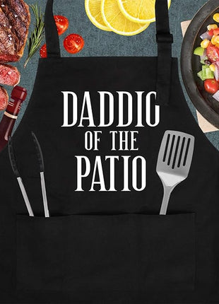 Miracu Grill Apron for Daddy, Daddio of The Patio, Dad Gifts from Daughter Son - Funny Fathers Christmas, Birthday Gifts for Dad, Best Step Daddy, Father in Law - Papa Aprons for Grilling BBQ Cooking