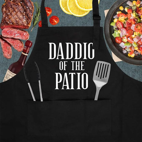 Miracu Grill Apron for Daddy, Daddio of The Patio, Dad Gifts from Daughter Son - Funny Fathers Christmas, Birthday Gifts for Dad, Best Step Daddy, Father in Law - Papa Aprons for Grilling BBQ Cooking