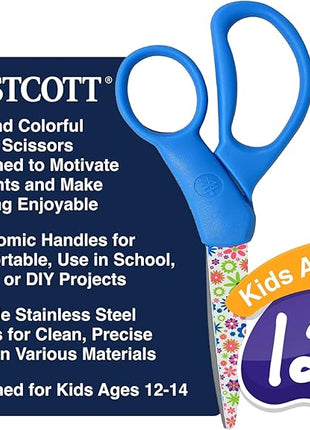 Westcott Fun and Fashionable Student Scissors for Ages 12+, Stainless Steel Floral-Printed Blades, Back-to-School, School Supplies, Classroom Supplies, 7-Inch