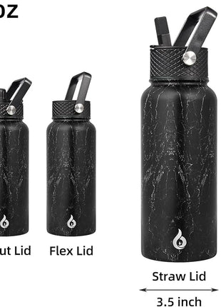 BJPKPK Insulated Water Bottles with Straw Lid, 32oz Metal Large Water Bottle with 3 Lids, Reusable Leak Proof BPA Free Thermo, Stainless Steel Tumblers for Sports, Gym, Travel-Midnight