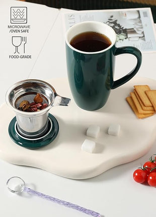 Sweejar Porcelain Tea Infuser Mug with Lid, 20 oz Teacup with Strainers for Loose Leaf Tea, Microwave and Dishwasher Safe Coffee Mug(Jade)