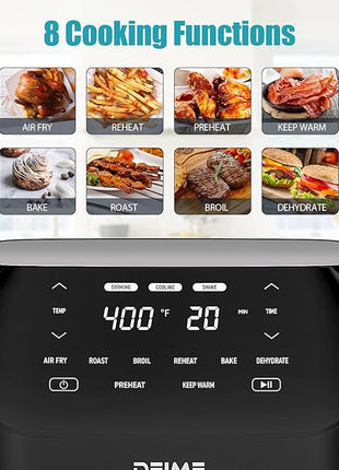 Air Fryer 6.2 QT Large Capacity Oilless Hot Air Fryers Oven 1500W Healthy Cooker with 8 Presets, Digital LCD Touch Screen, Visual Cooking Window, Non-Stick Basket, Included Recipe (Black-M)