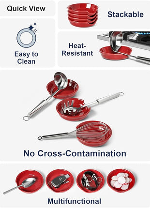 LE TAUCI Ceramic Spoon Rest, 4.8 Inch Spoon Rest for Stove Top, Spoon Holder for Kitchen Counter, Coffee Spoon rest, Utensil Rest for Cooking, Set of 4, Red