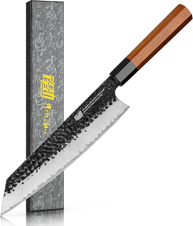 FINDKING Dynasty Series Japanese Kiritsuke Knife, Multi-Purpose Gyuto Chef knife, 9Cr18MoV High Carbon Steel Blade, African Rosewood Octagonal Handle, for Meat, Fruits, Vegetables,9 Inches