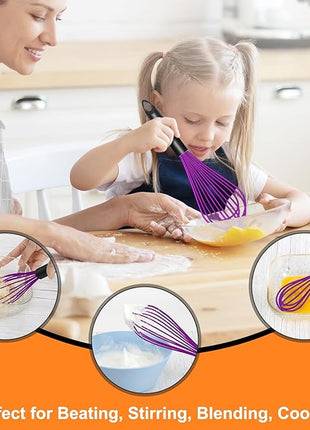 HOTEC 4 Pieces Silicone Whisks for Cooking, Wire Balloon Whisks Egg Beater, Non-slip Handle Whisk for Non-stick Cookware Perfect for Cooking, Stirring, Beating and Blending (Purple)