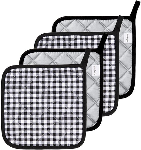 Joyhalo 4 Pack Pot Holders for Kitchen,Cotton Oven Holder with Great Heat Resistance,Non Slip Hot Pads for Kitchen Clearance,Black Buffalo Plaid