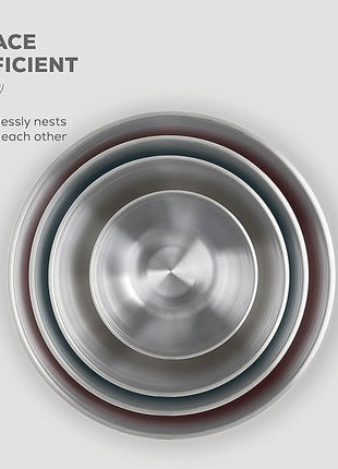 Double Wall Stainless Steel Mixing Bowls with Airtight Lids (Set of 4) Nesting Bowls for Space Saving Storage - Non-Slip Bottoms for Stability - Mixing Bowl Set For Cooking, Baking & Food Storage.