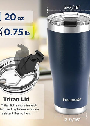 HAUSHOF 20 oz Tumbler, Stainless Steel Vacuum Insulated Coffee Tumbler Water Cup, Double Wall Travel Mug with Lid, Perfect for Hot and Cold Drinks