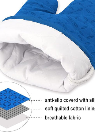 KEGOUU Oven Mitts and Pot Holders 6pcs Set, Kitchen Oven Glove High Heat Resistant 500 Degree Extra Long Oven Mitts and Potholder with Non-Slip Silicone Surface for Cooking (Royal Blue)