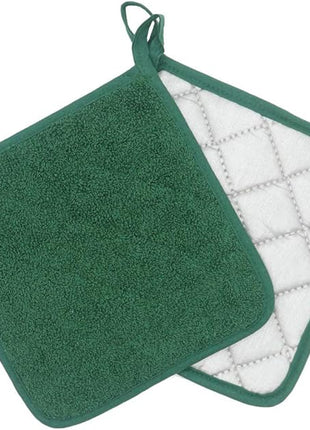 Cotton Pot Holders Cotton Made Machine Washable Heat Resistant Everyday Kitchen Basic Terry Pot Holder, Hot Pads, Trivet for Cooking and Baking Set of 4 (Dark Green)