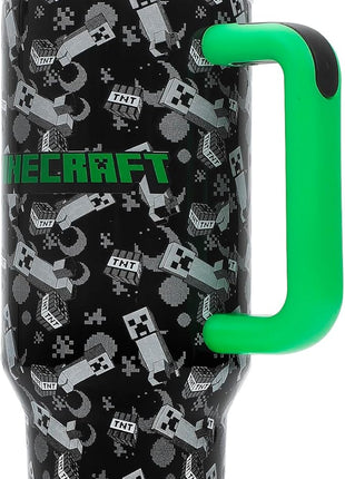 Bioworld Minecraft Creeper & TNT 40 Oz Black Stainless Steel Tumbler With Handle